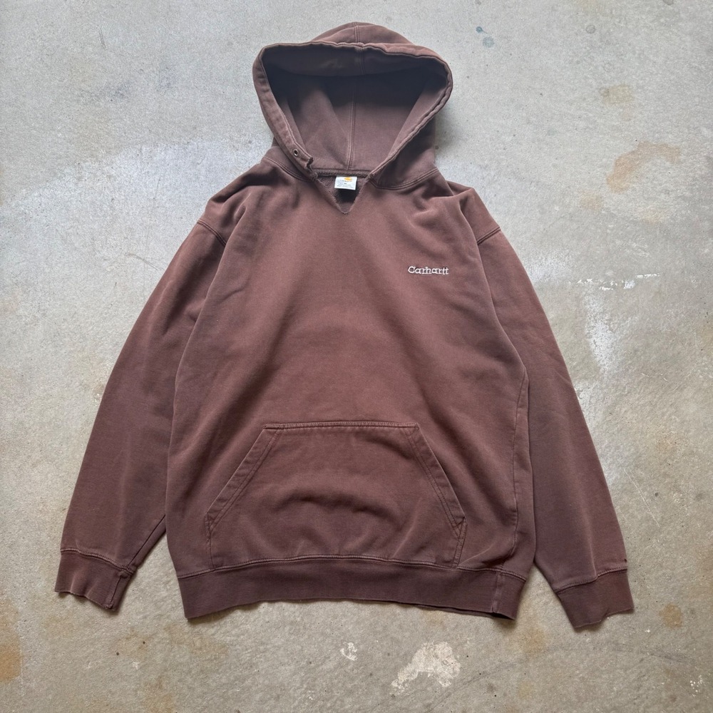 Carhartt Mens Brown Embroidered Logo Pullover Hoodie Sweatshirt Size M